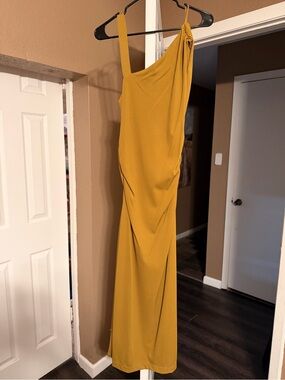Zara One-Shoulder Golden Mustard Evening Gown